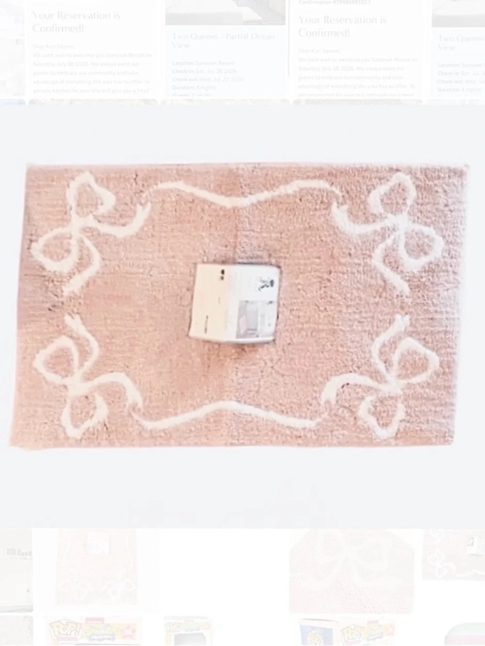 🆕- Rachel Ashwell-Coquette Plush Soft Bow Accent Bath Rug in Light Blush Pink